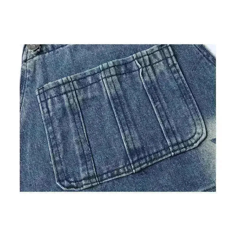 Straight Leg Wide Leg Denim Strap Pants - EX-STOCK CANADA