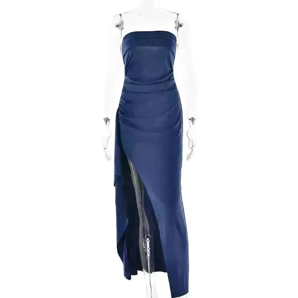 Strapless Split Long Dress Summer Fashion Pleated Bridesmaid Dress For Womens Party Wedding Clothing - EX-STOCK CANADA
