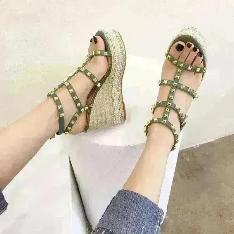 Studded Fashion Roman Style Platform Wedge Heel Women Sandals. - EX-STOCK CANADA
