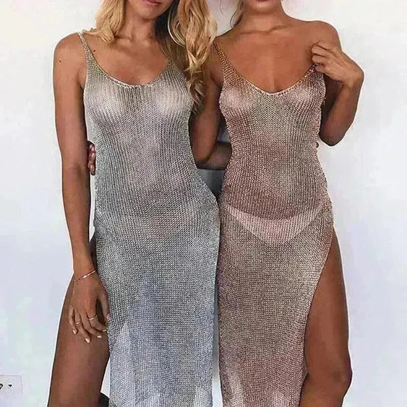 Summer Beach Wear Knitting Swimwear Mesh Beach Dress - EX-STOCK CANADA
