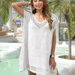 Summer Bikini Cover-up Dress V-neck Hollow Loose Seaside Vacation Beach Dresses For Women Clothing - EX-STOCK CANADA