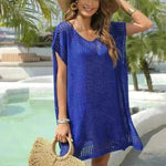 Summer Bikini Cover-up Dress V-neck Hollow Loose Seaside Vacation Beach Dresses For Women Clothing - EX-STOCK CANADA