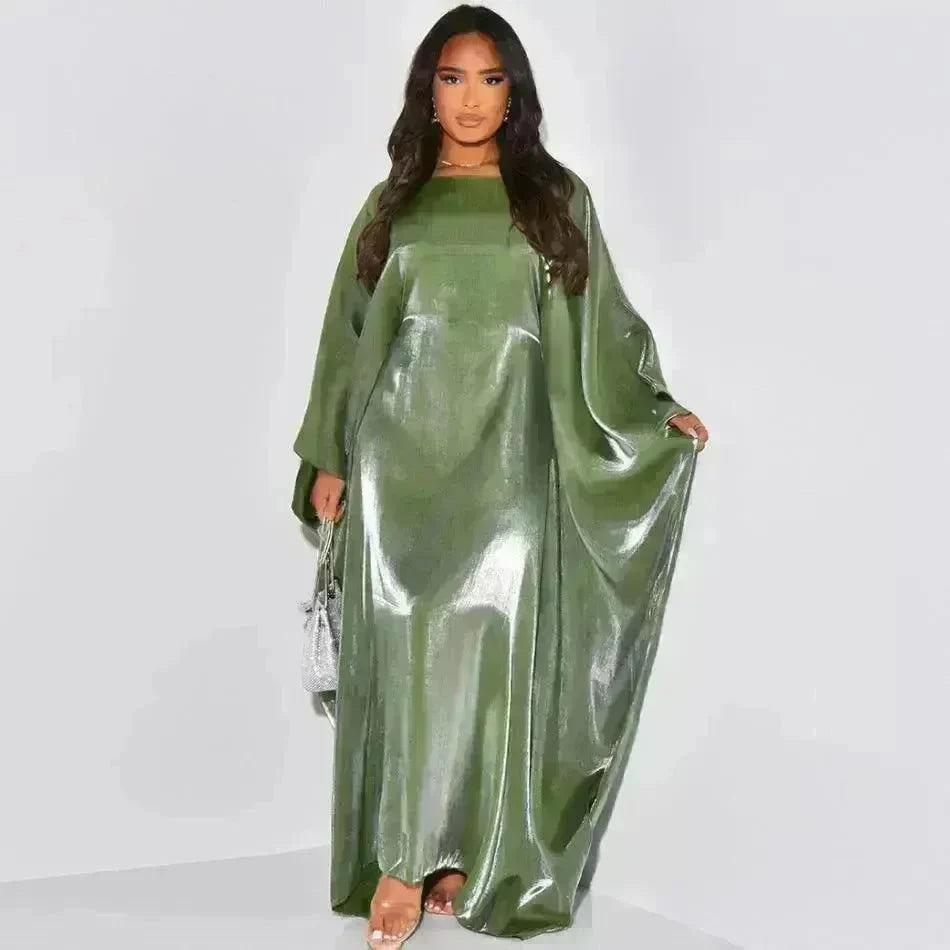Summer Fashion Satin Waist Abaya Dress for Arab Dubai Turkey Middle East Women - EX-STOCK CANADA