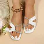 Summer Flat Sandals With Rhinestone Design Toe Slippers Outdoor Beach Shoes For Women - EX-STOCK CANADA