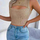 Summer Hollow Out Sleeveless Top Cropped Knitted Tank - EX-STOCK CANADA