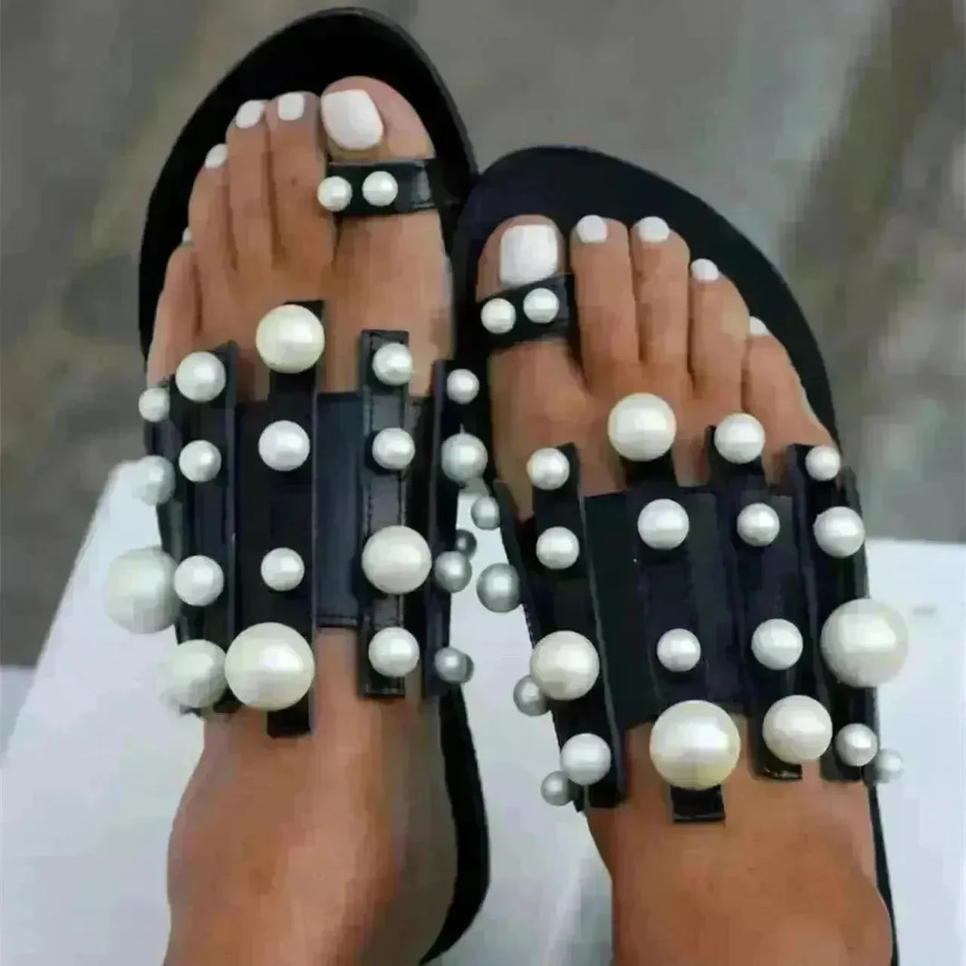 Summer Outdoor Ladies Flat Toe Pearl Beach Slippers - EX-STOCK CANADA
