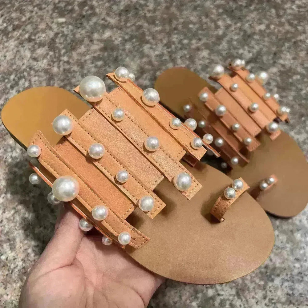 Summer Outdoor Ladies Flat Toe Pearl Beach Slippers - EX-STOCK CANADA