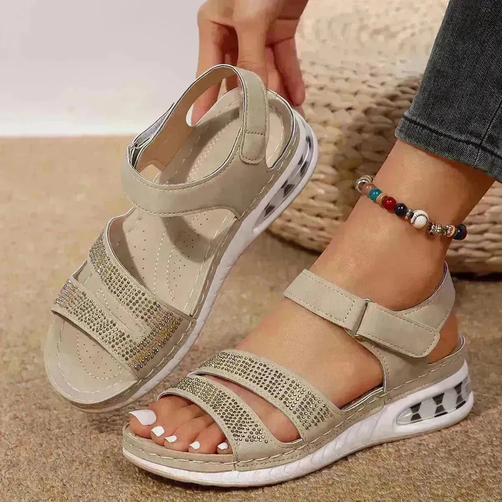 Summer Rhinestone Wedges Sandals Casual Sports Air Cushion Bottom Beach Shoes For Women Roman Sandals - EX-STOCK CANADA