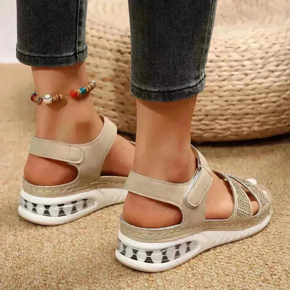 Summer Rhinestone Wedges Sandals Casual Sports Air Cushion Bottom Beach Shoes For Women Roman Sandals - EX-STOCK CANADA