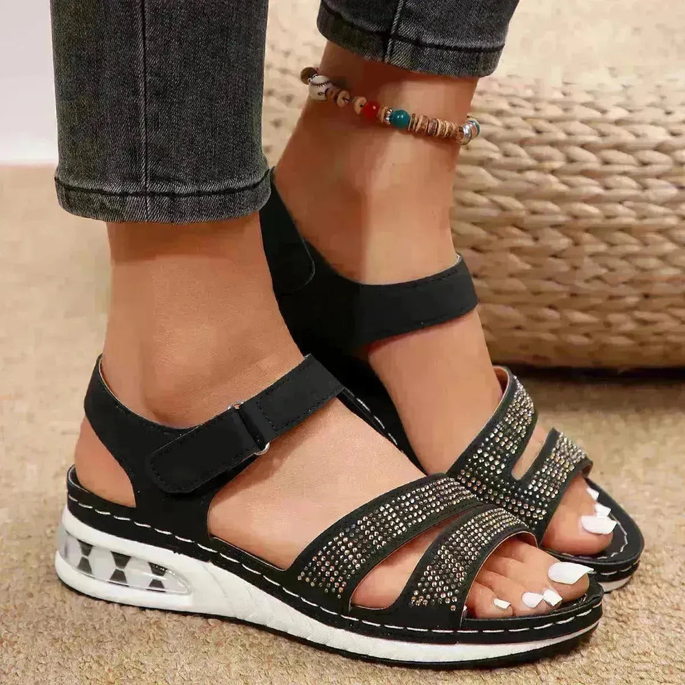 Summer Rhinestone Wedges Sandals Casual Sports Air Cushion Bottom Beach Shoes For Women Roman Sandals - EX-STOCK CANADA