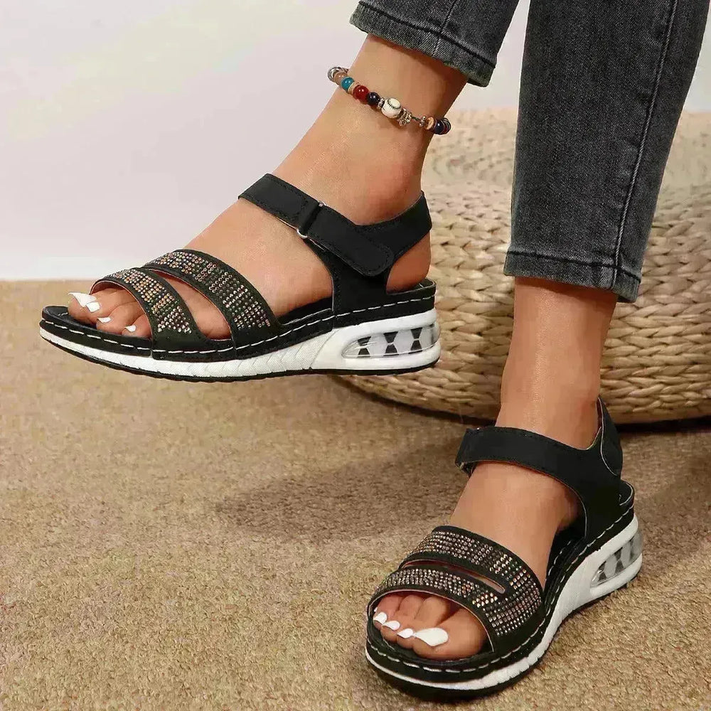 Summer Rhinestone Wedges Sandals Casual Sports Air Cushion Bottom Beach Shoes For Women Roman Sandals - EX-STOCK CANADA