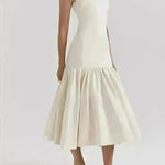Summer Round Neck Sleeveless Solid Color Pleating Slim Fit Dress - EX-STOCK CANADA