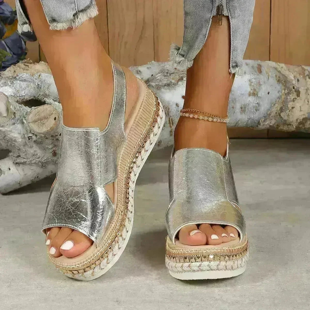 Summer Shiny Sandals Hollow Design Fish Mouth Sandal For Women Fashion Buckle Wedges Sandals - EX-STOCK CANADA