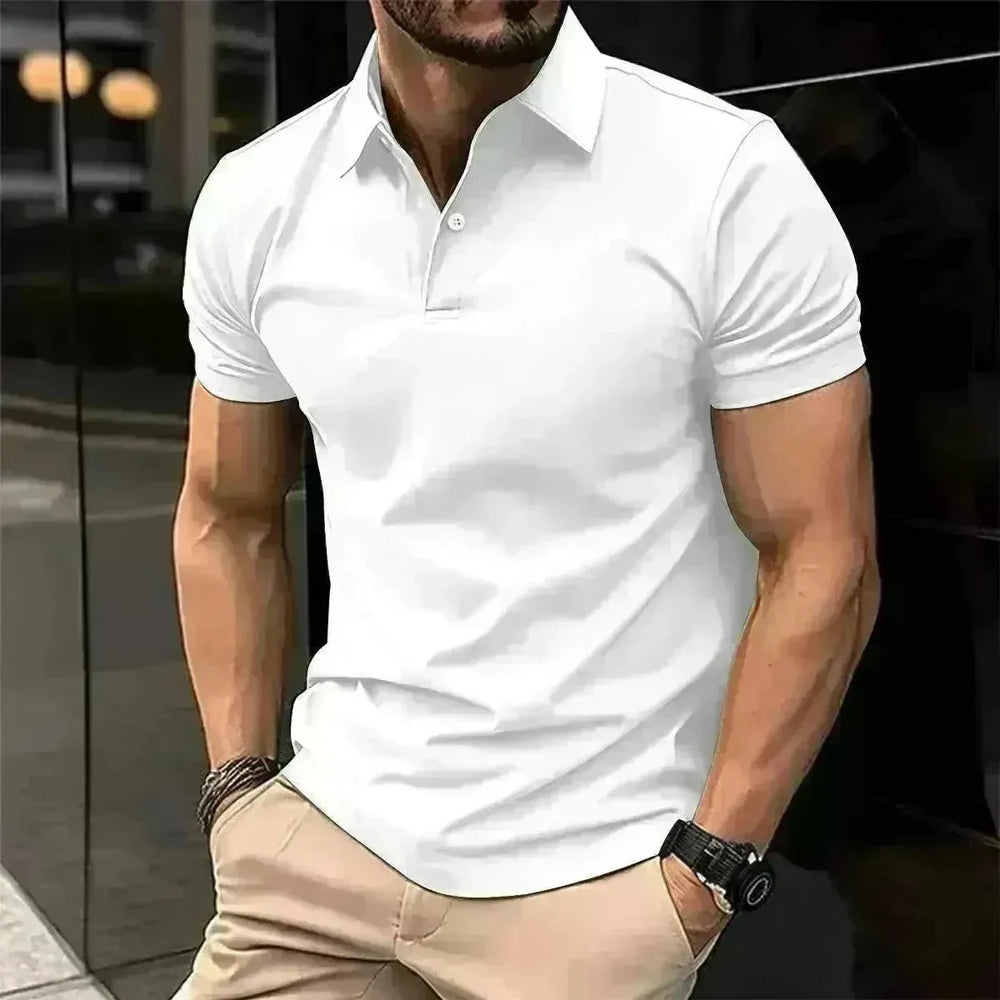 Summer Short Sleeve Polo Shirt Men Solid Color Button Lapel Button Top - EX-STOCK CANADA