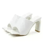 Summer Spring Plain Thick High Heel Slide Slippers Sandals. - EX-STOCK CANADA