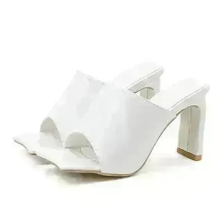 Summer Spring Plain Thick High Heel Slide Slippers Sandals. - EX-STOCK CANADA