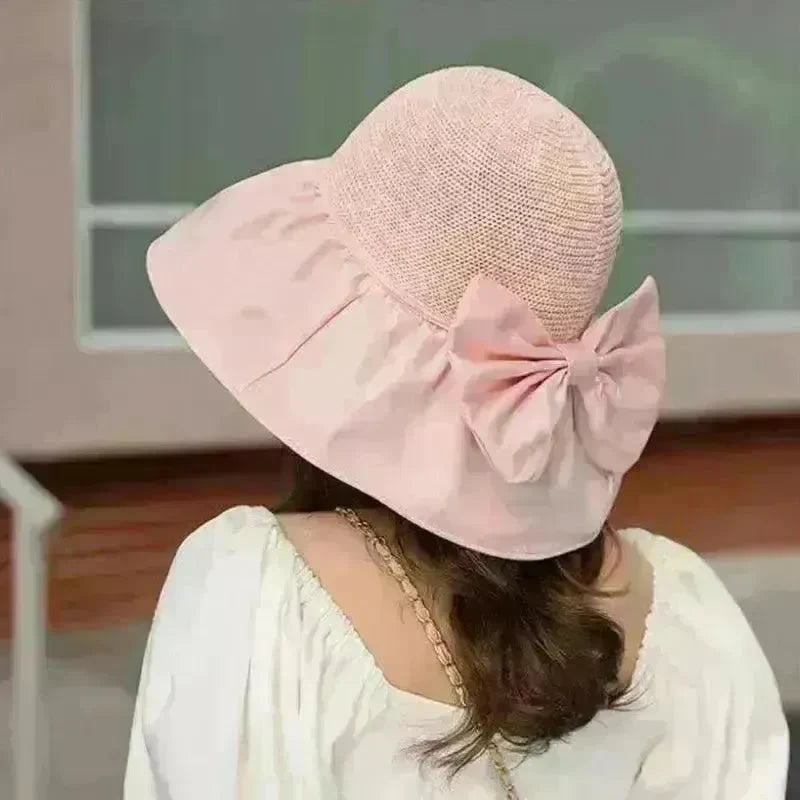 Summer Straw Sunhat With Large Brim And Big Bow Anti-UV Fisherman Hat Outdoor Sunshade And Face Protection Hat - EX-STOCK CANADA
