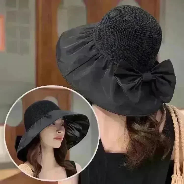 Summer Straw Sunhat With Large Brim And Big Bow Anti-UV Fisherman Hat Outdoor Sunshade And Face Protection Hat - EX-STOCK CANADA