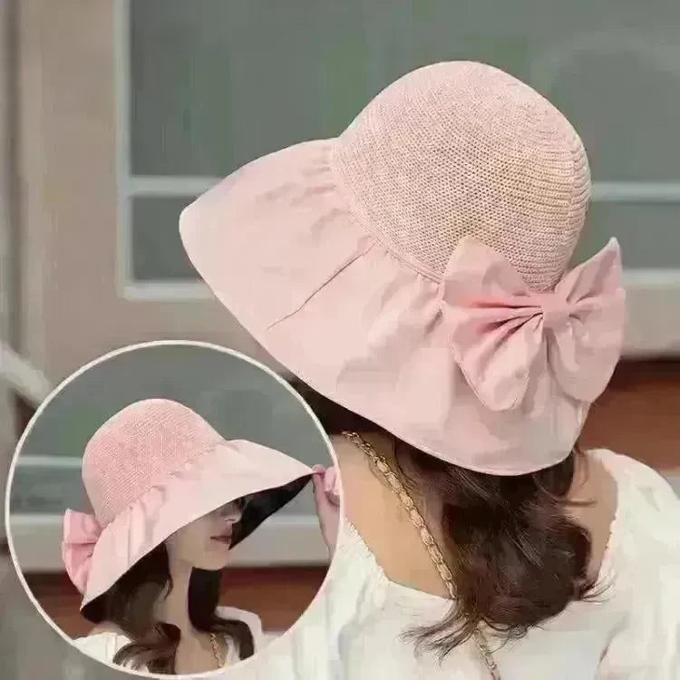 Summer Straw Sunhat With Large Brim And Big Bow Anti-UV Fisherman Hat Outdoor Sunshade And Face Protection Hat - EX-STOCK CANADA