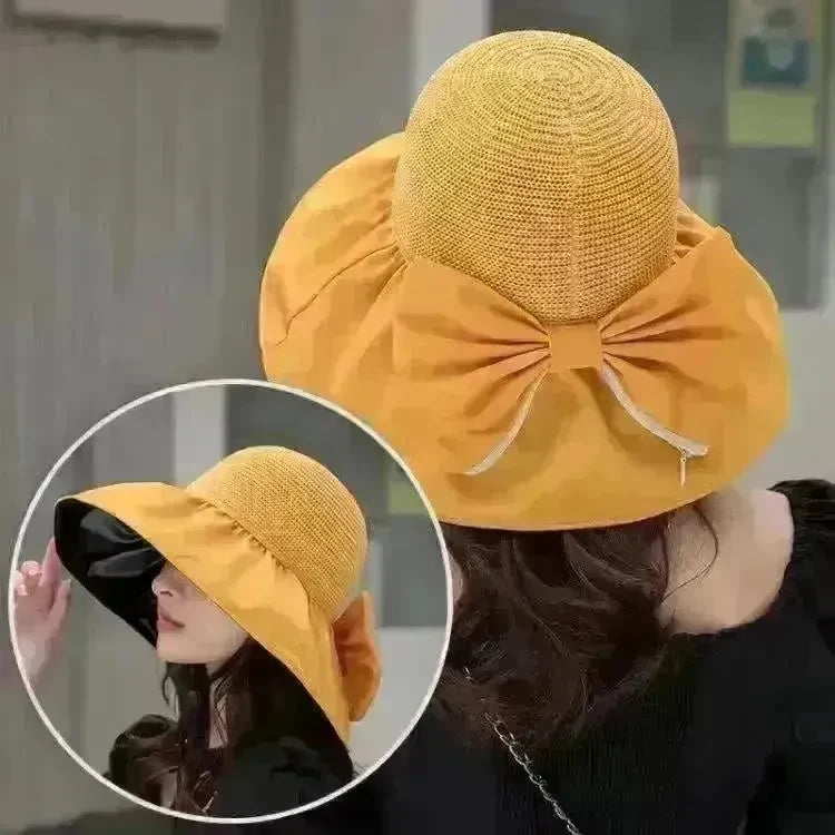 Summer Straw Sunhat With Large Brim And Big Bow Anti-UV Fisherman Hat Outdoor Sunshade And Face Protection Hat - EX-STOCK CANADA