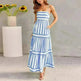 Summer Striped Printed Suspender Long Dress With Pockets Fashion Square Neck Backless Dresses For Beach Vacation Women Clothing - EX-STOCK CANADA