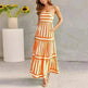 Summer Striped Printed Suspender Long Dress With Pockets Fashion Square Neck Backless Dresses For Beach Vacation Women Clothing - EX-STOCK CANADA