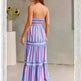 Summer Striped Printed Suspender Long Dress With Pockets Fashion Square Neck Backless Dresses For Beach Vacation Women Clothing - EX-STOCK CANADA