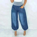 Summer Thin Loose Wide-leg Pants Harem Pants Elastic Waist Denim Trousers Women - EX-STOCK CANADA