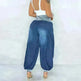Summer Thin Loose Wide-leg Pants Harem Pants Elastic Waist Denim Trousers Women - EX-STOCK CANADA