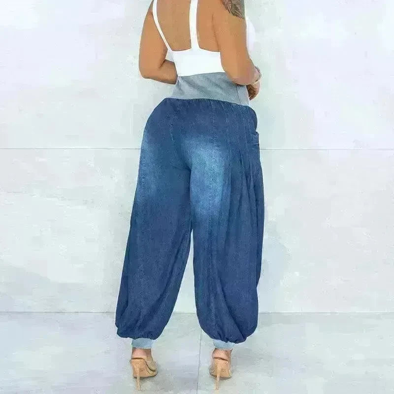 Summer Thin Loose Wide-leg Pants Harem Pants Elastic Waist Denim Trousers Women - EX-STOCK CANADA