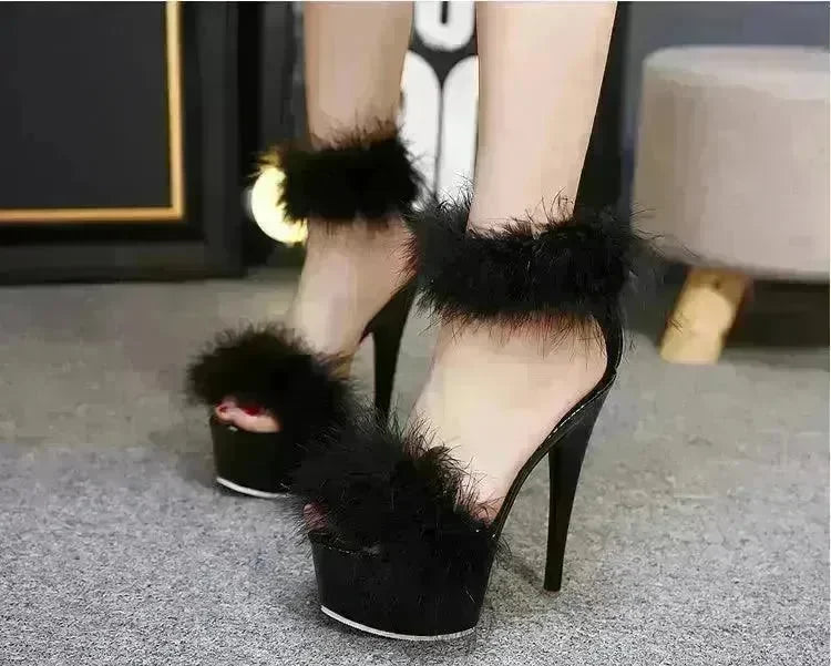 Super High Heel Plush Sandals Women's Thin Heel - EX-STOCK CANADA