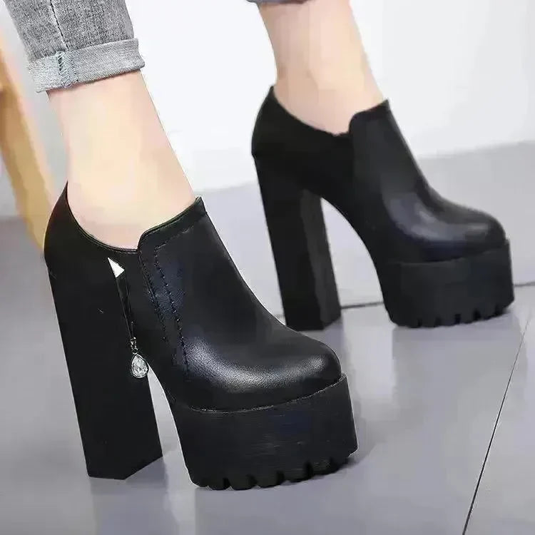 Super high heels ladies 15cm round head waterproof shoes - EX-STOCK CANADA