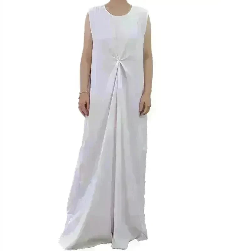 Temperament commute Middle East Arab Dubai Abaya Dress White Sleeveless Pleated Bottoming Vest Lined Dress - EX-STOCK CANADA
