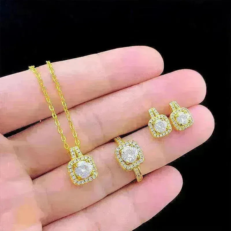 Three-piece Fashion Micro Inlaid Zircon Suit Women Necklace Earring Ring - EX-STOCK CANADA