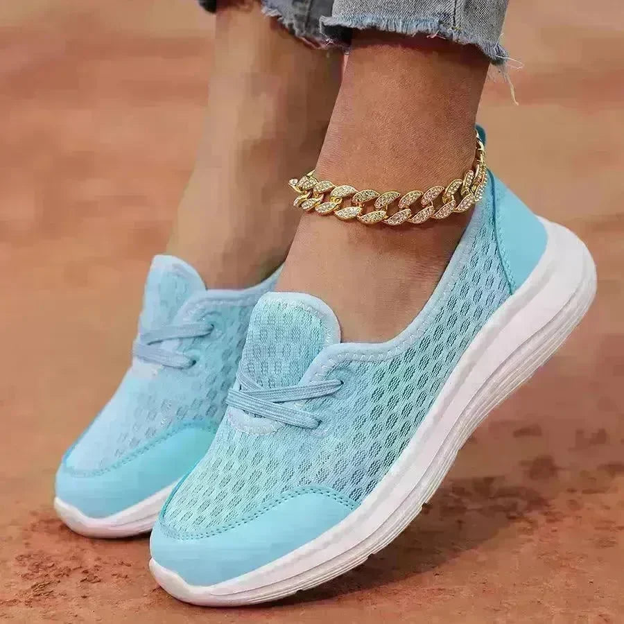 Trendy Lace-up Mesh Sneakers Fashion Sports Shoes Women Solid Cozy Flats Shoes sneakers for women - EX-STOCK CANADA