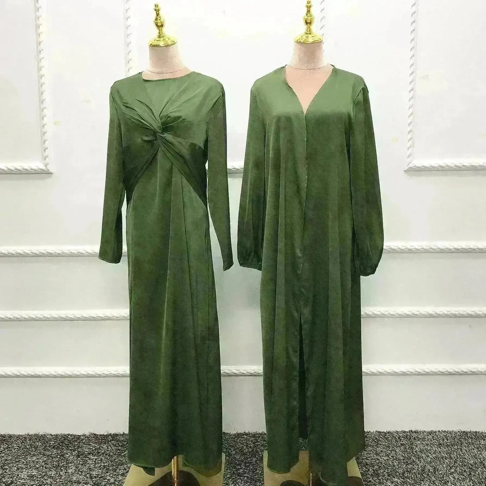 Turkey Dubai Fashion Solid Color Two-piece Set Dress Cardigan Suit - EX-STOCK CANADA