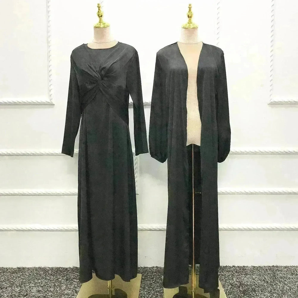 Turkey Dubai Fashion Solid Color Two-piece Set Dress Cardigan Suit - EX-STOCK CANADA