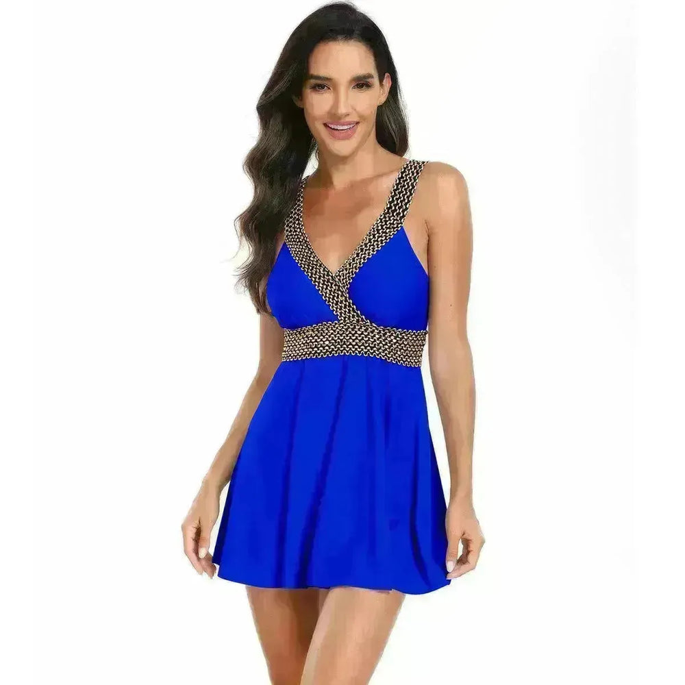 V-neck Printed Swimsuit Dress Summer Beach Vacation Bikini Fashion Womens Clothing - EX-STOCK CANADA
