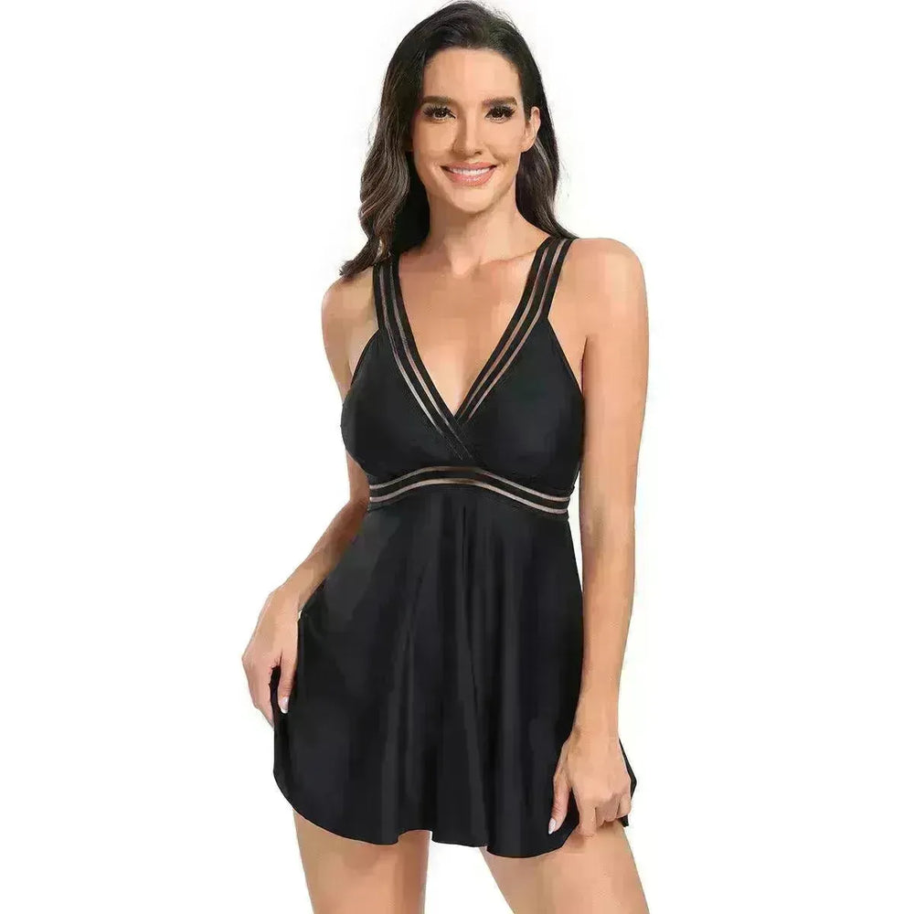 V-neck Printed Swimsuit Dress Summer Beach Vacation Bikini Fashion Womens Clothing - EX-STOCK CANADA