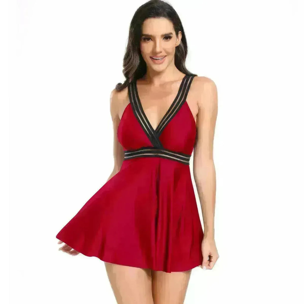 V-neck Printed Swimsuit Dress Summer Beach Vacation Bikini Fashion Womens Clothing - EX-STOCK CANADA