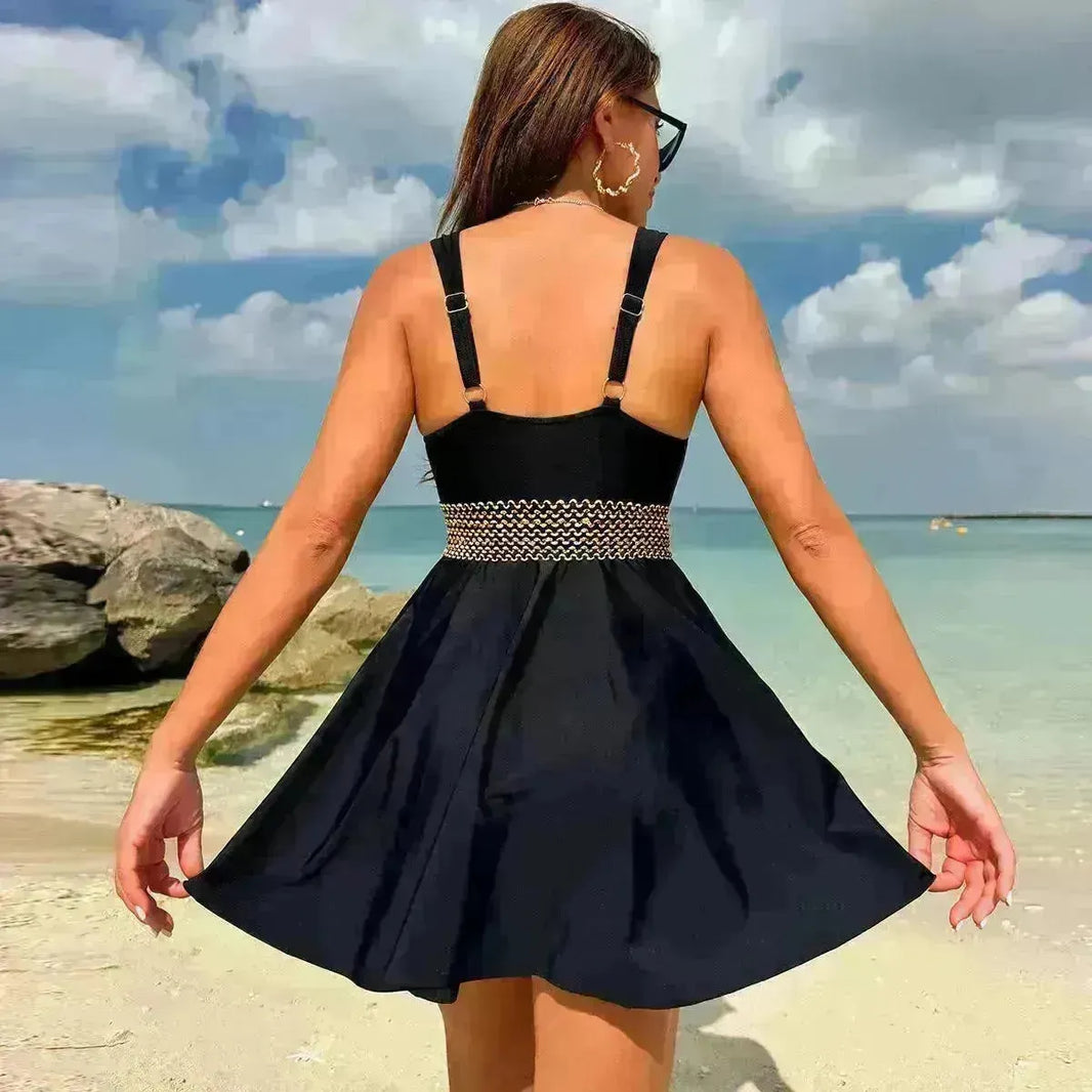 V-neck Printed Swimsuit Dress Summer Beach Vacation Bikini Fashion Womens Clothing - EX-STOCK CANADA