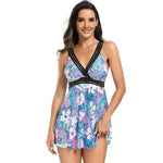 V-neck Printed Swimsuit Dress Summer Beach Vacation Bikini Fashion Womens Clothing - EX-STOCK CANADA