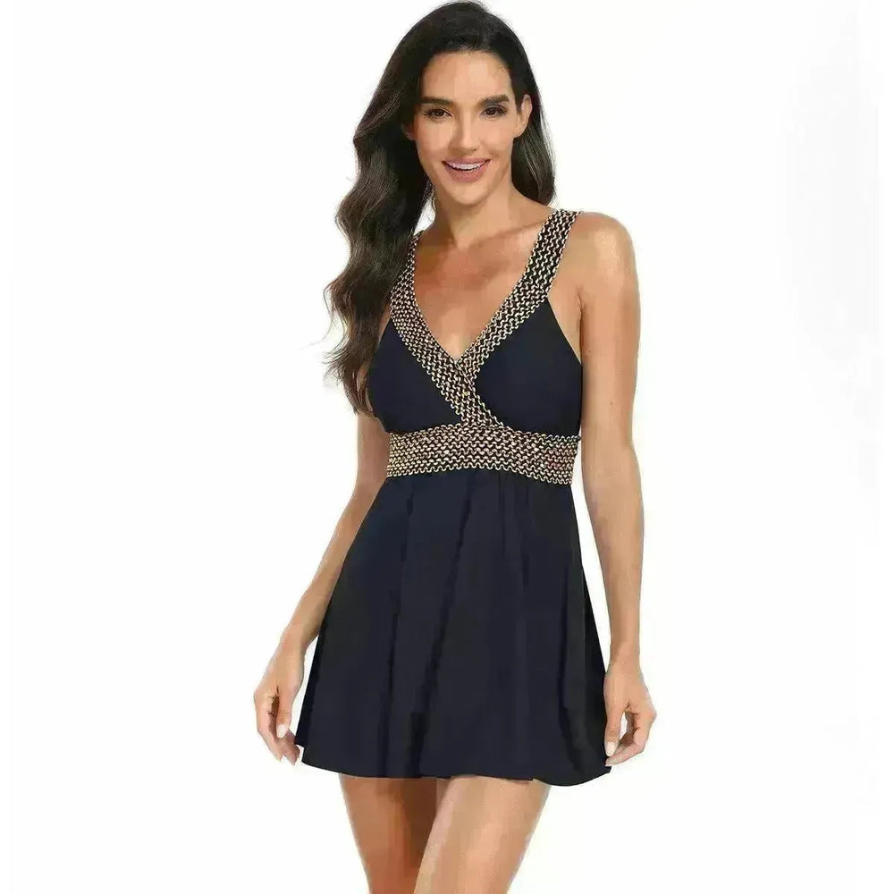 V-neck Printed Swimsuit Dress Summer Beach Vacation Bikini Fashion Womens Clothing - EX-STOCK CANADA