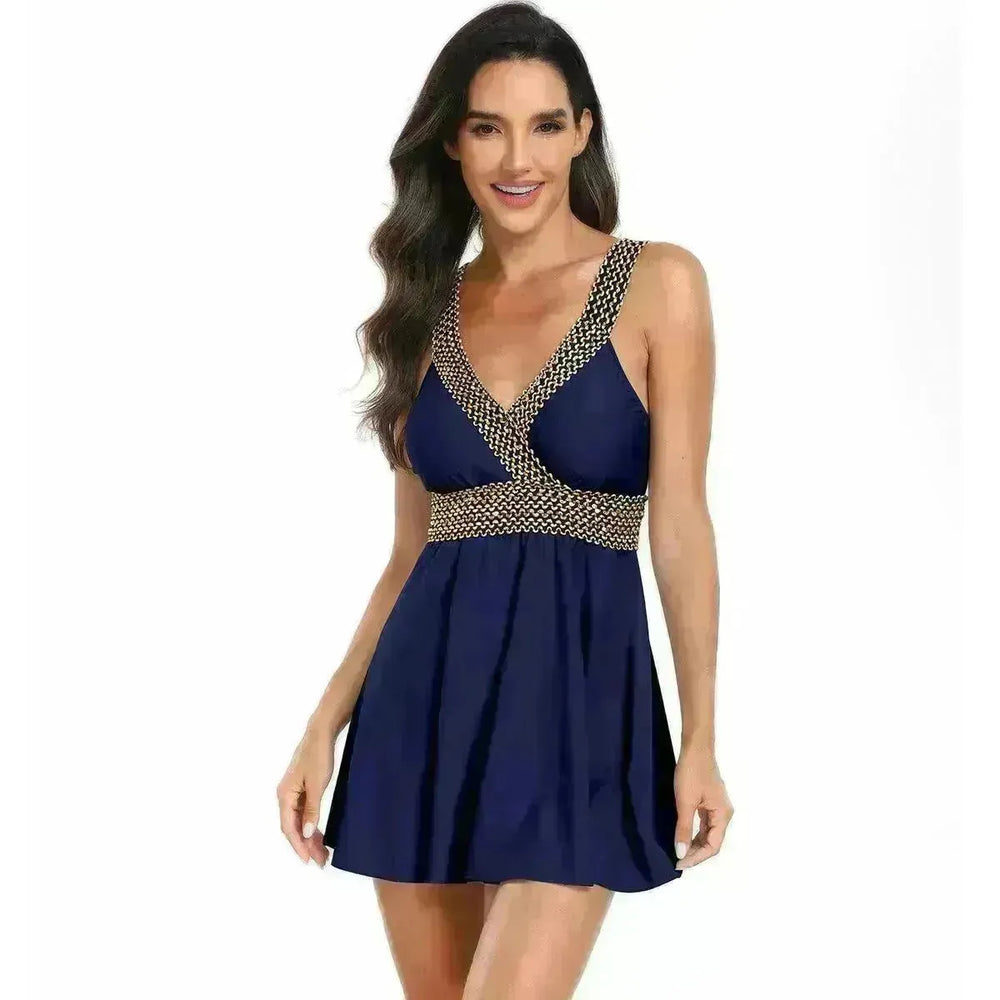 V-neck Printed Swimsuit Dress Summer Beach Vacation Bikini Fashion Womens Clothing - EX-STOCK CANADA