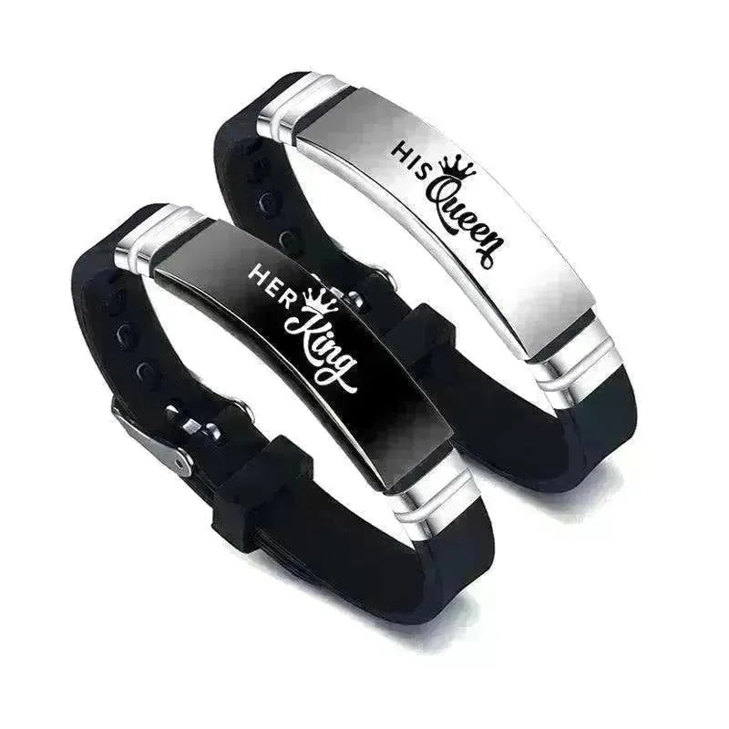 Valentine's Day Black Silver Her King His Queen Couple Bracelets - EX-STOCK CANADA