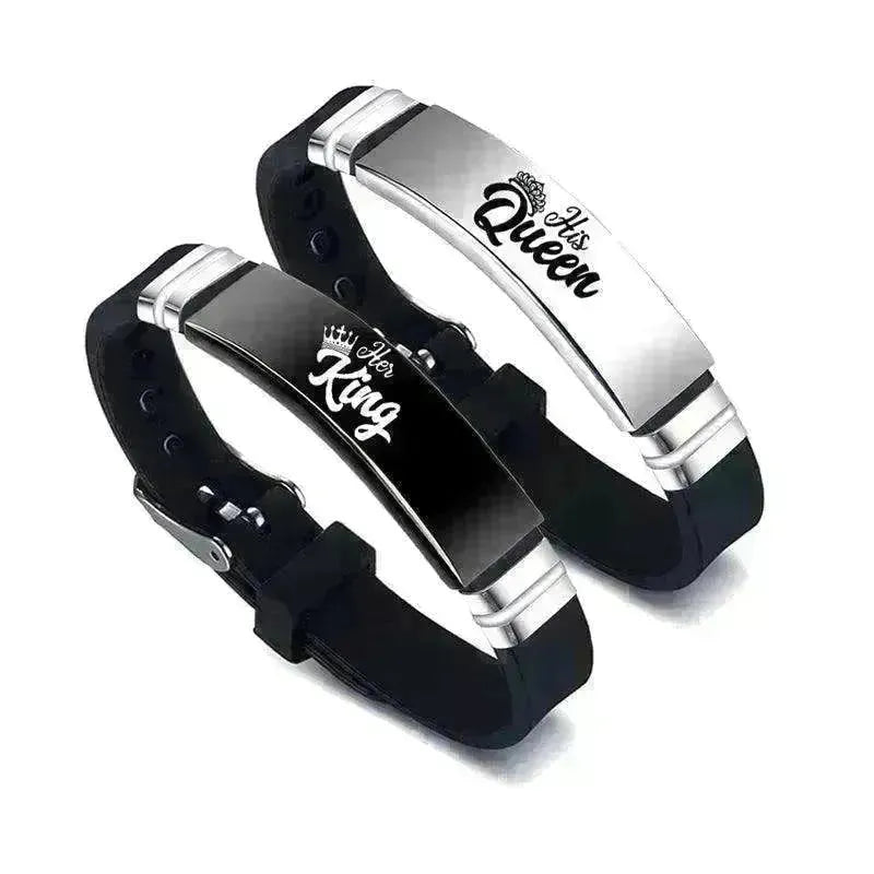 Valentine's Day Black Silver Her King His Queen Couple Bracelets - EX-STOCK CANADA