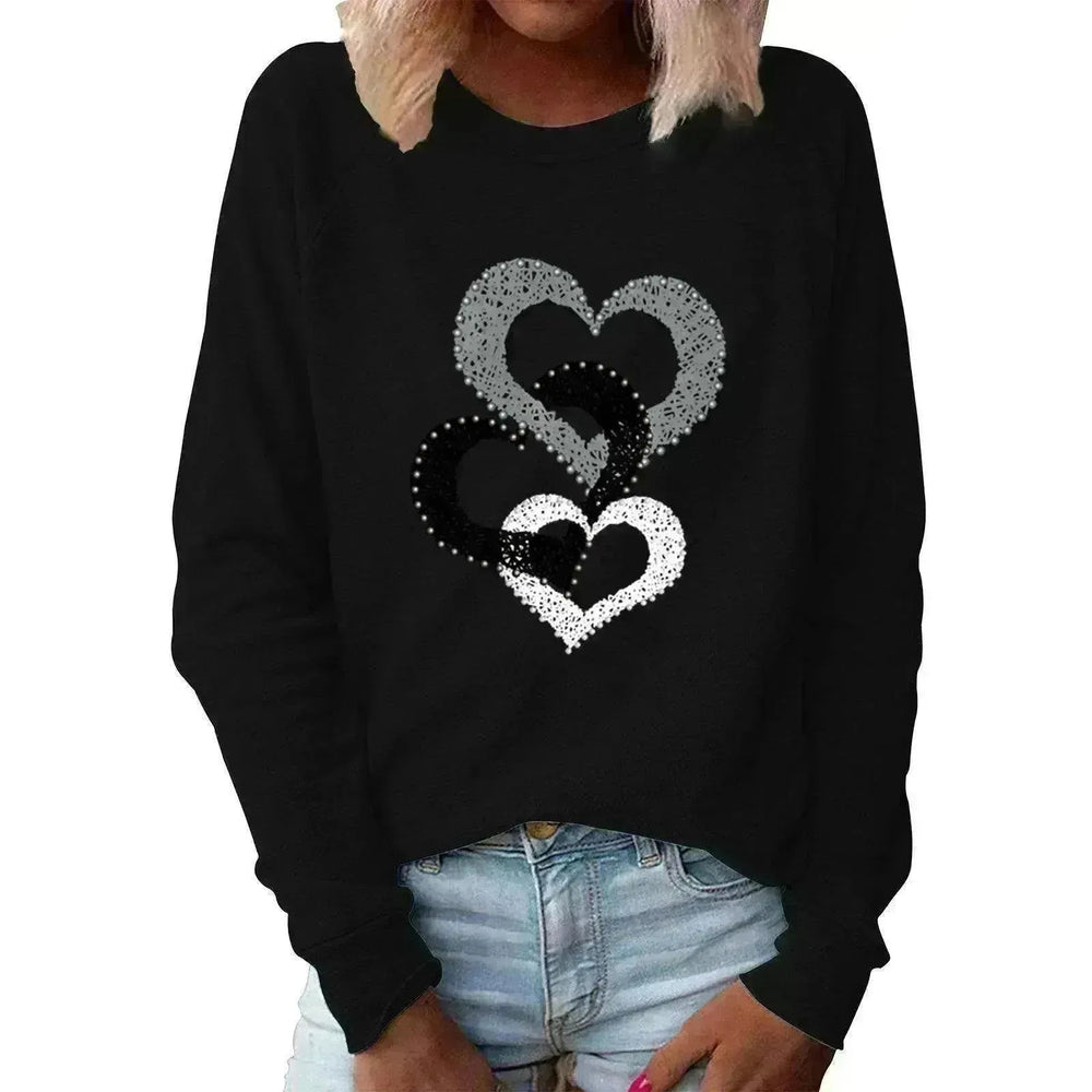 Valentine's Day Love Print Round Neck Long Sleeve Sweater - EX-STOCK CANADA