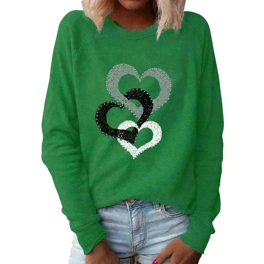Valentine's Day Love Print Round Neck Long Sleeve Sweater - EX-STOCK CANADA