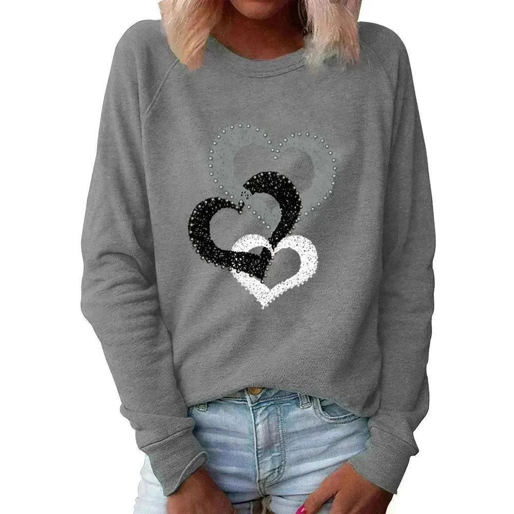 Valentine's Day Love Print Round Neck Long Sleeve Sweater - EX-STOCK CANADA