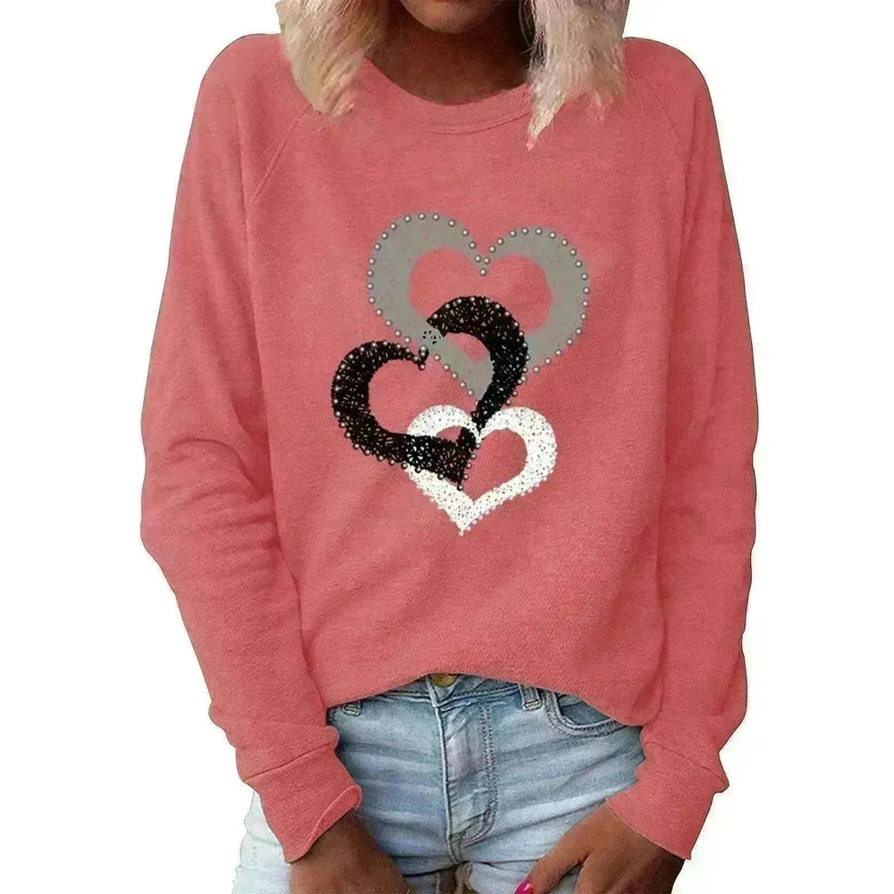 Valentine's Day Love Print Round Neck Long Sleeve Sweater - EX-STOCK CANADA